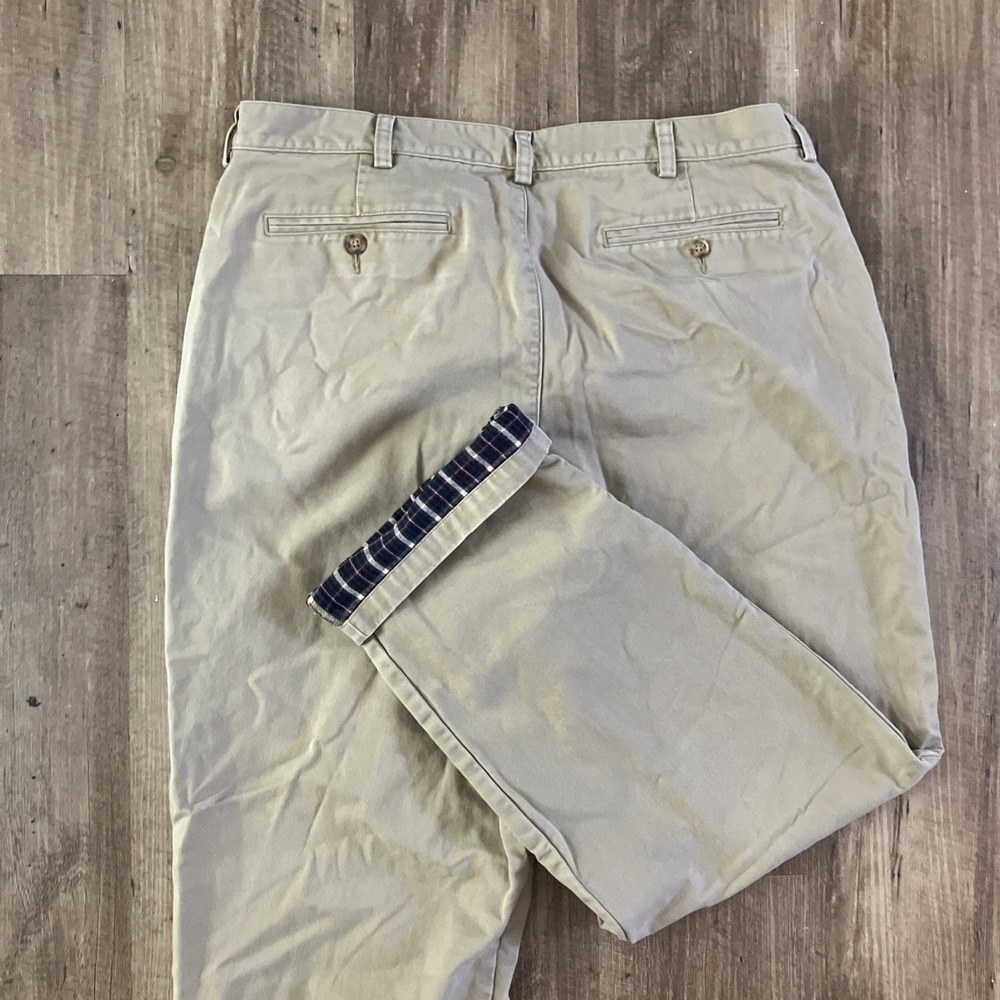 LL Bean Flat Front Pants Men's 38x32 Beige Flannel Lined Natural Fit